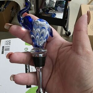 Source Unknown Blue and White Elephant Wine Stopper